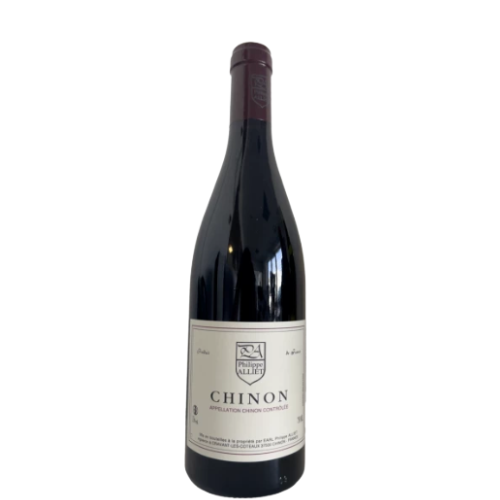 Bottle of 2023 Philippe Alliet Chinon ‘Tradition’ on a white background.