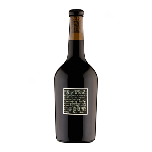 A bottle of Sami-Odi Little Wine #14 MV Shiraz featuring a minimalist label with a grid of white numbers on a black background, wax-dipped neck, and a plain white backdrop.