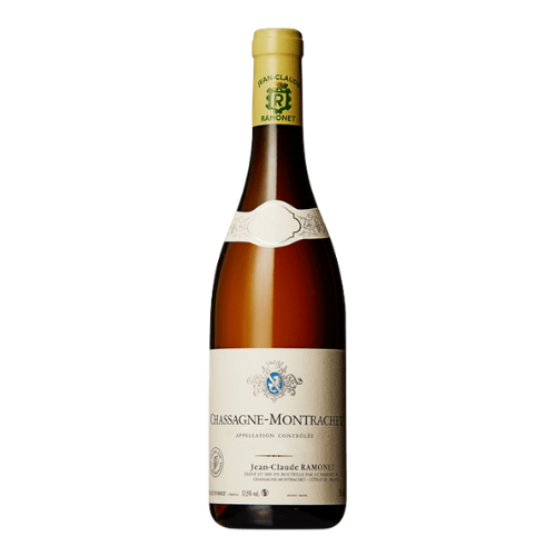 2022 Domaine Ramonet Chassagne-Montrachet Blanc wine bottle on a white background.