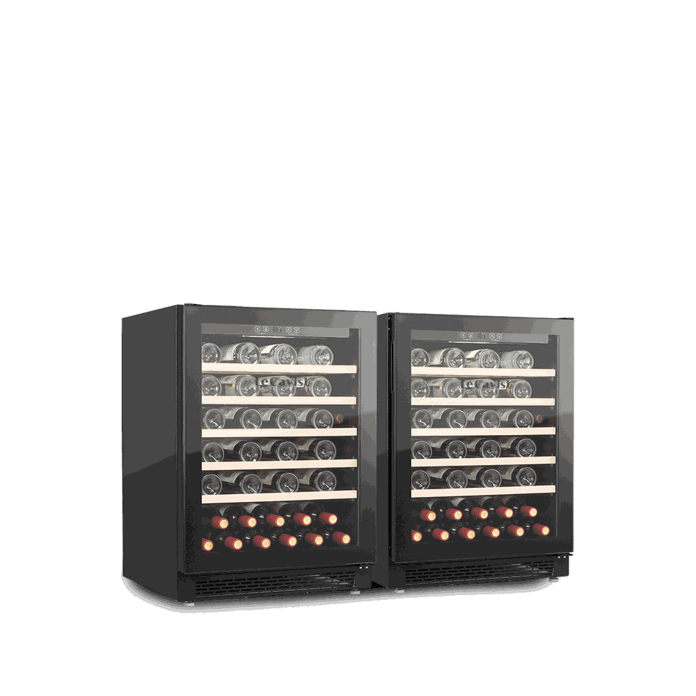 Two LeCavist 52 bottle built-in wine cabinets installed side by side in black joinery