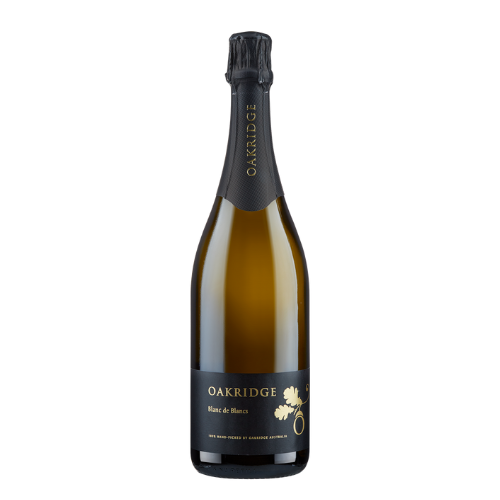 Oakridge Blanc de Blancs 2018 sparkling wine bottle on a white background
