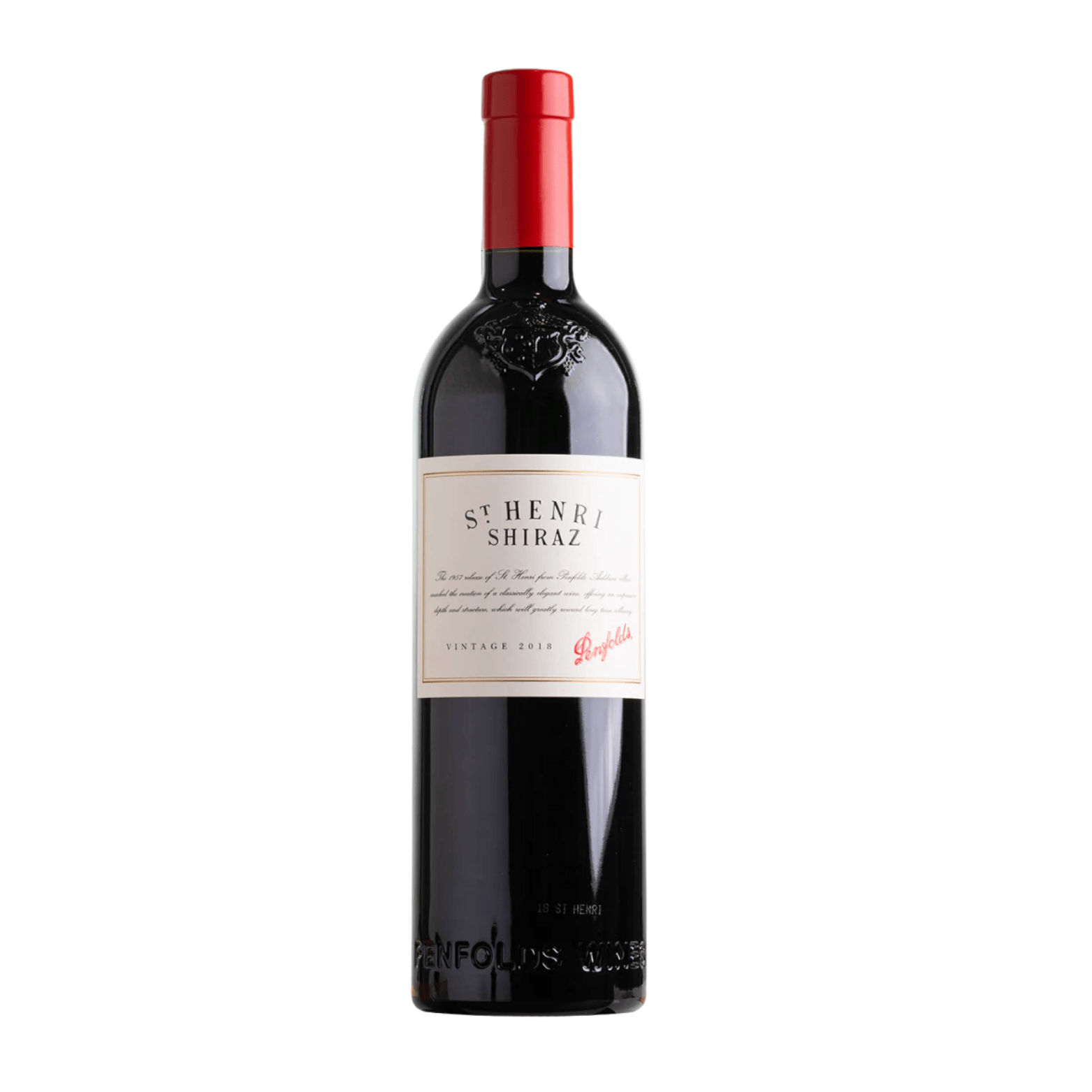 Penfolds St Henri 2018 Australian red wine bottle in white background
