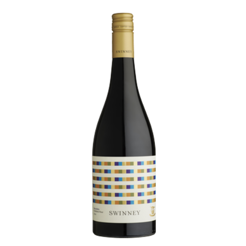 2024 Swinney Mourvèdre bottle with a colorful label on a white background